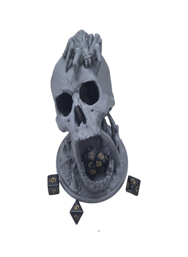 XJPONGC Skull Dice Tower Dungeons and Dragons RPG abletop Roleplaying Game Jail D&D (Random 7PCS D20 Dice Set Included) Silver - Image 2